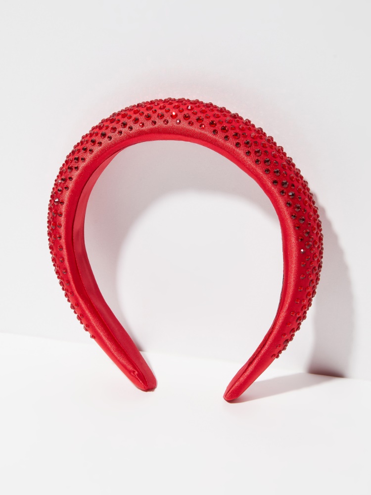 Scarf-detailed silk-satin blouse, navy | MAX&Co. Rhinestone-embellished headband - RED - MAX&Co.